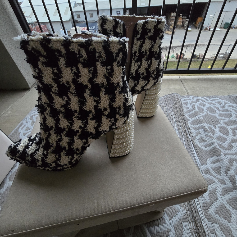 Betsey Johnson Raylan Black and White Houndstooth Heeled Boots